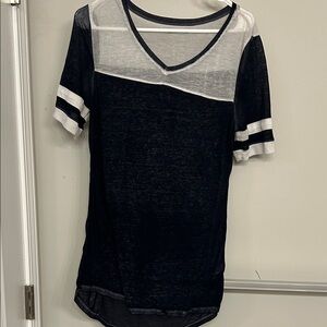 Dark Grey and White V-Neck Short Sleeve Top